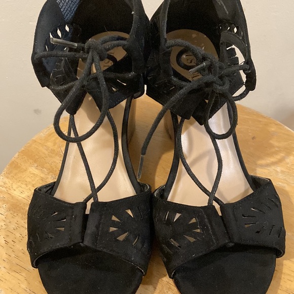 JustFab Black Wedge Sandals— Size 8.5 - Picture 2 of 9